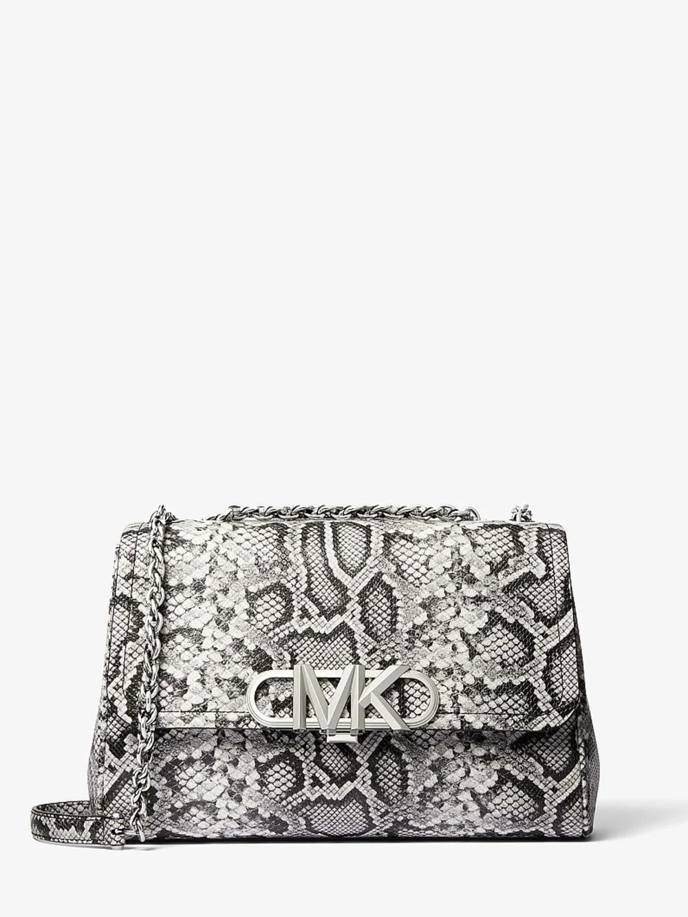 Michael Kors Parker Extra Large Snake Embossed Leather Shoulder Bag Gray Black